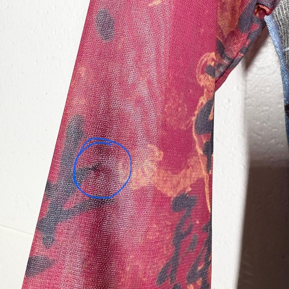 Jane Doe Y2K 90s Grunge Vintage Mesh Sleeve Top Size Medium Floral Blue Red - Picture 10 of 13